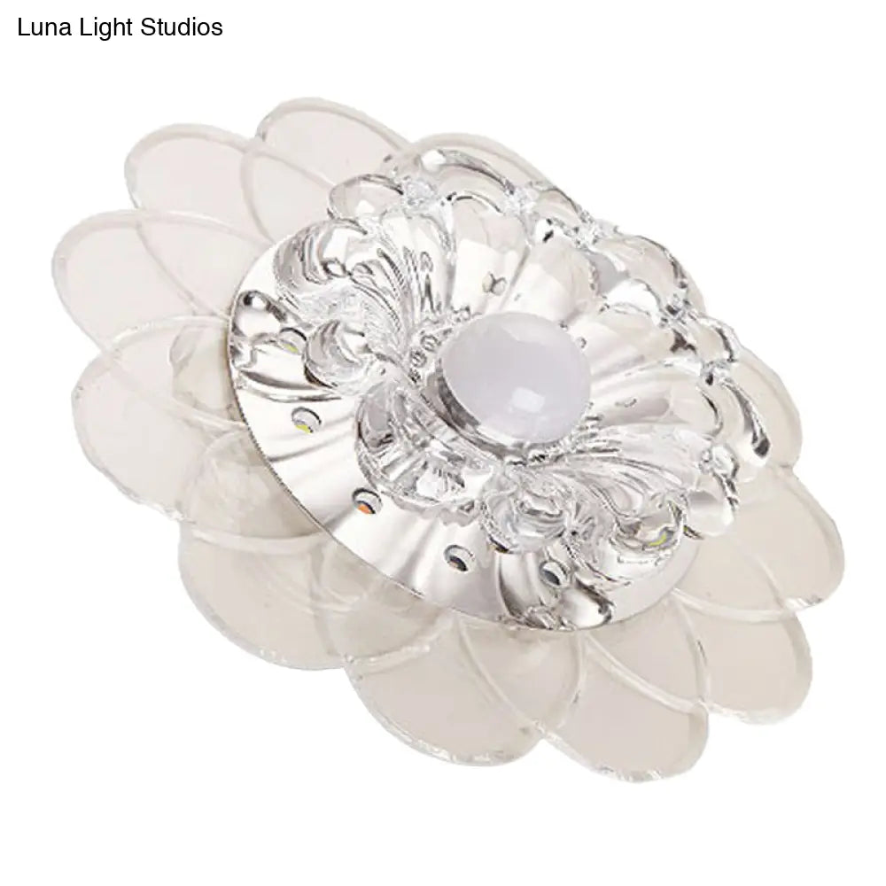 Contemporary Crystal Clear Led Flush Mount Ceiling Light With Floral Design