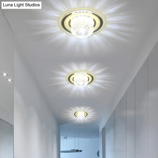 Contemporary Crystal Clear Led Flush Mount Lighting For Entryway / White