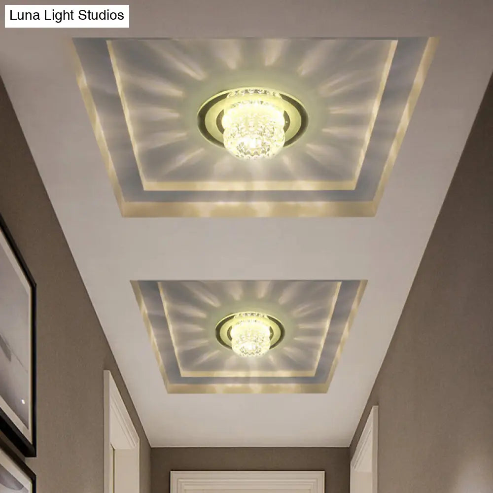 Contemporary Crystal Clear Led Flush Mount Lighting For Entryway / Warm