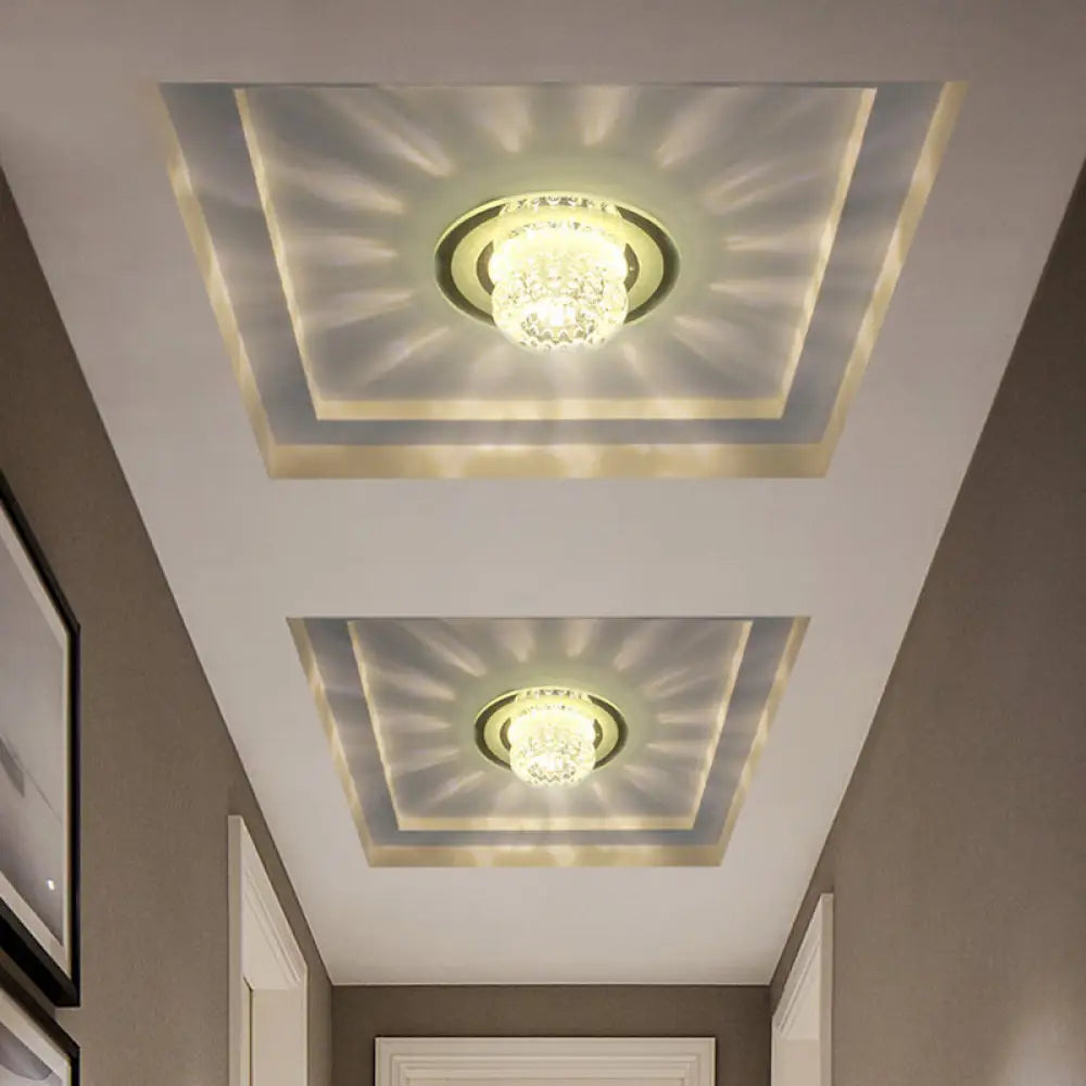 Contemporary Crystal Clear Led Flush Mount Lighting For Entryway / Warm