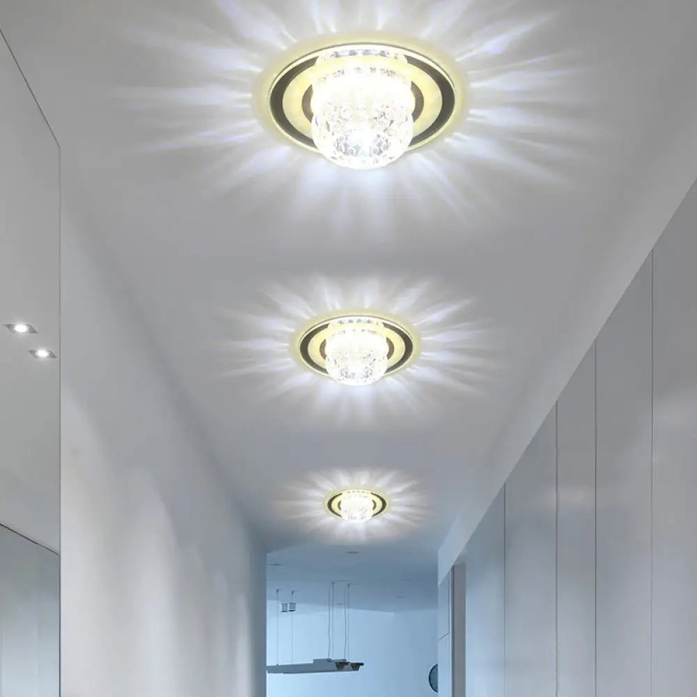 Contemporary Crystal Clear Led Flush Mount Lighting For Entryway / White