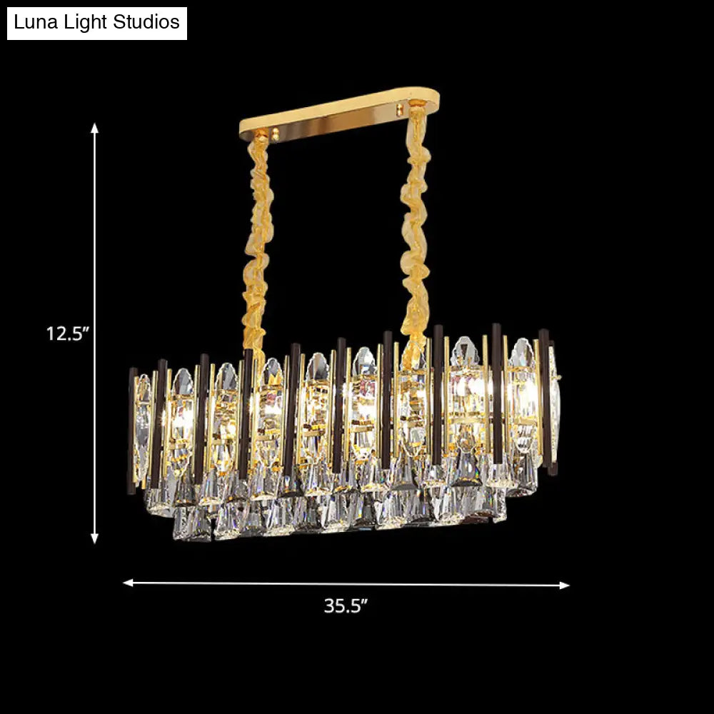 Contemporary Crystal Cone Island Light Fixture With Gold Finish - 10 Bulbs Ceiling Suspension Lamp