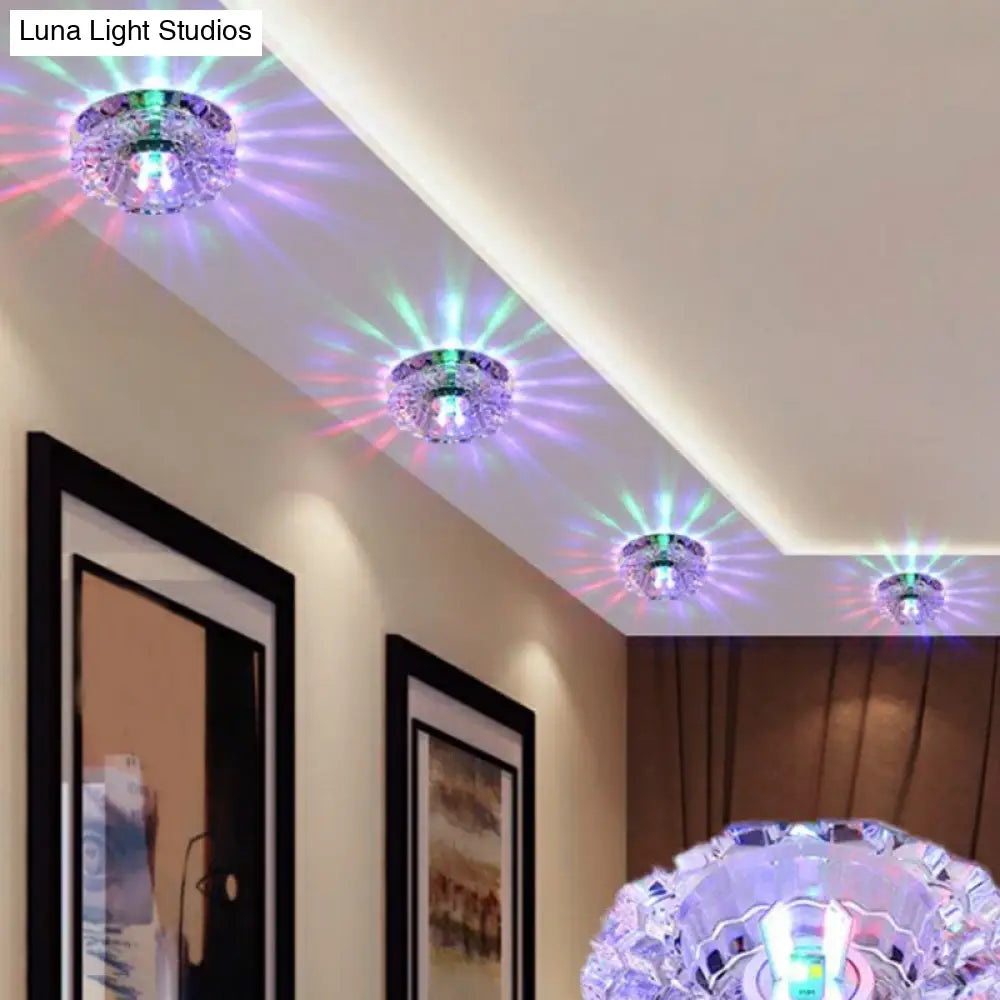 Contemporary Crystal Corridor Led Flush Mount Ceiling Light In Clear With Floral Design / 3W Multi