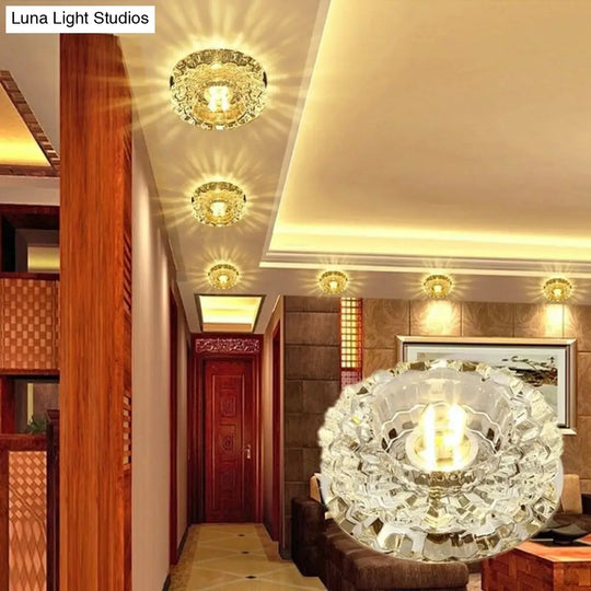 Contemporary Crystal Corridor Led Flush Mount Ceiling Light In Clear With Floral Design / 3W Warm