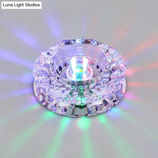 Contemporary Crystal Corridor Led Flush Mount Ceiling Light In Clear With Floral Design