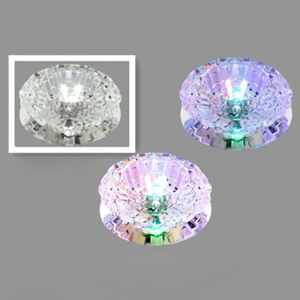 Contemporary Crystal Corridor Led Flush Mount Ceiling Light In Clear With Floral Design / 3W Third