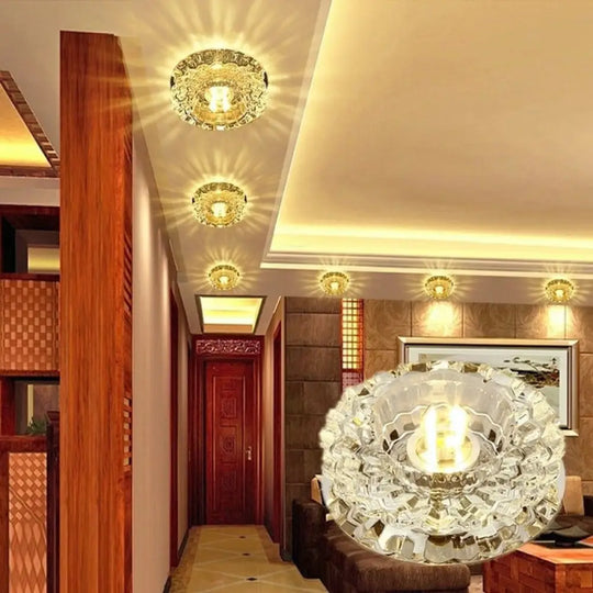 Contemporary Crystal Corridor Led Flush Mount Ceiling Light In Clear With Floral Design / 3W Warm