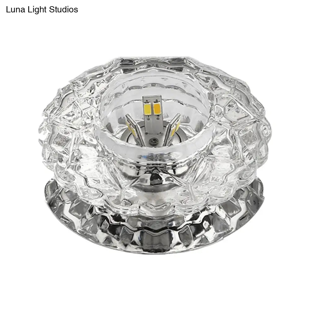 Contemporary Crystal Corridor Led Flush Mount Ceiling Light In Clear With Floral Design