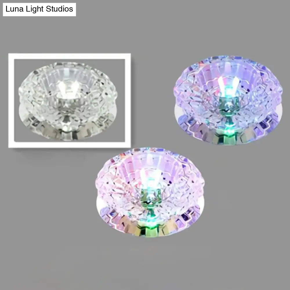 Contemporary Crystal Corridor Led Flush Mount Ceiling Light In Clear With Floral Design / 3W Third