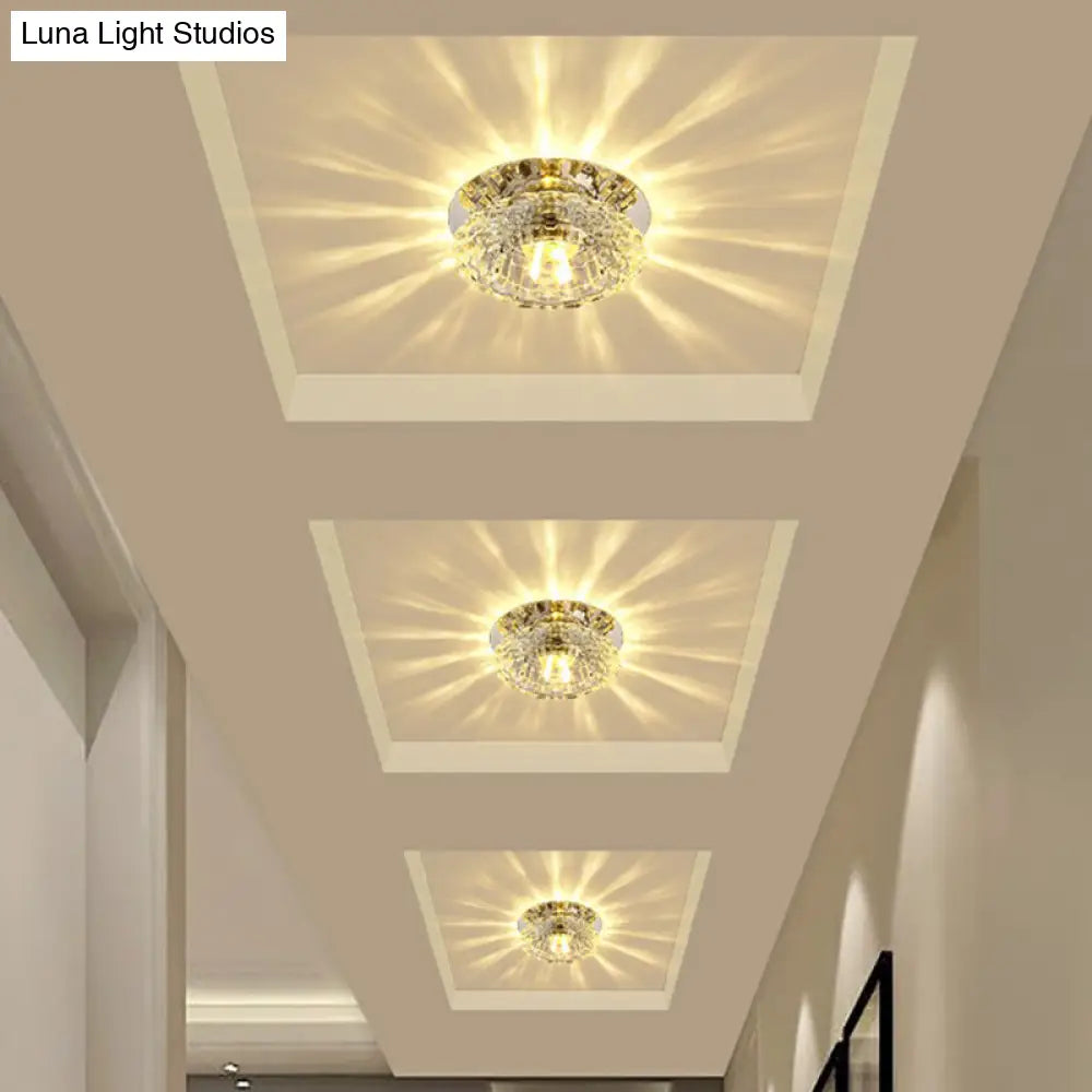 Contemporary Crystal Corridor Led Flush Mount Ceiling Light In Clear With Floral Design