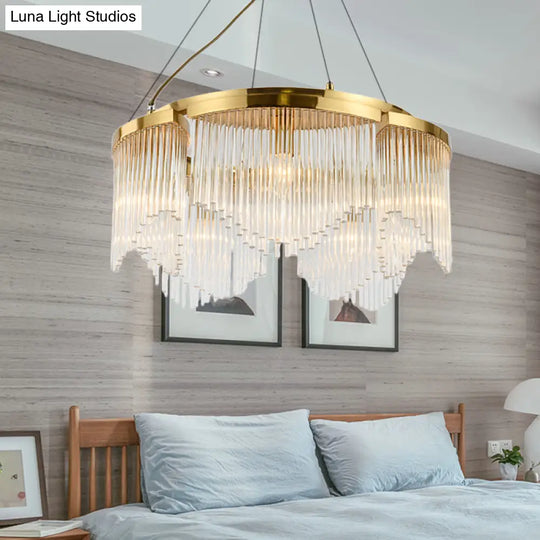 Contemporary Crystal Curtain Chandelier Light With 5 Clear Glass Heads For Living Room Ceiling