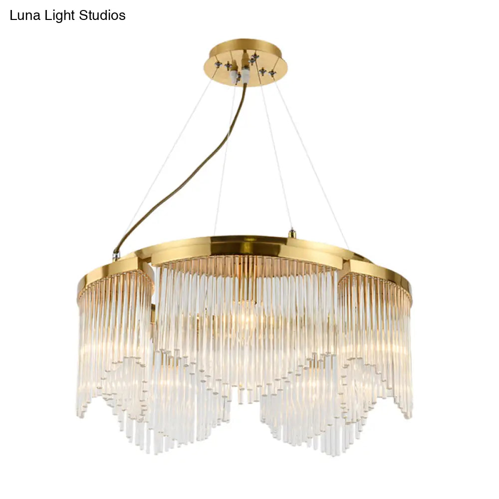 Contemporary Crystal Curtain Chandelier Light With 5 Clear Glass Heads For Living Room Ceiling