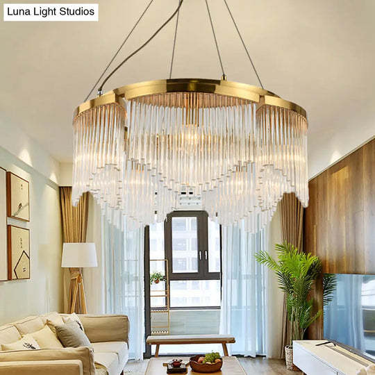 Clear Crystal Chandelier With 5 Heads For Contemporary Living Room Brass