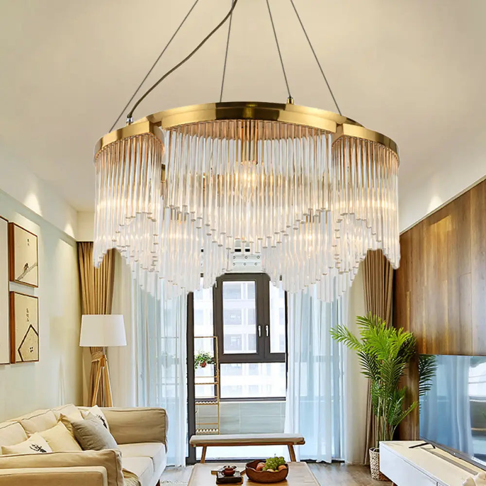 Contemporary Crystal Curtain Chandelier Light With 5 Clear Glass Heads For Living Room Ceiling