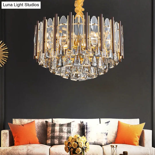 Contemporary Crystal Cylinder Pendant Chandelier - Black Ceiling Hanging Light Multiple Heads