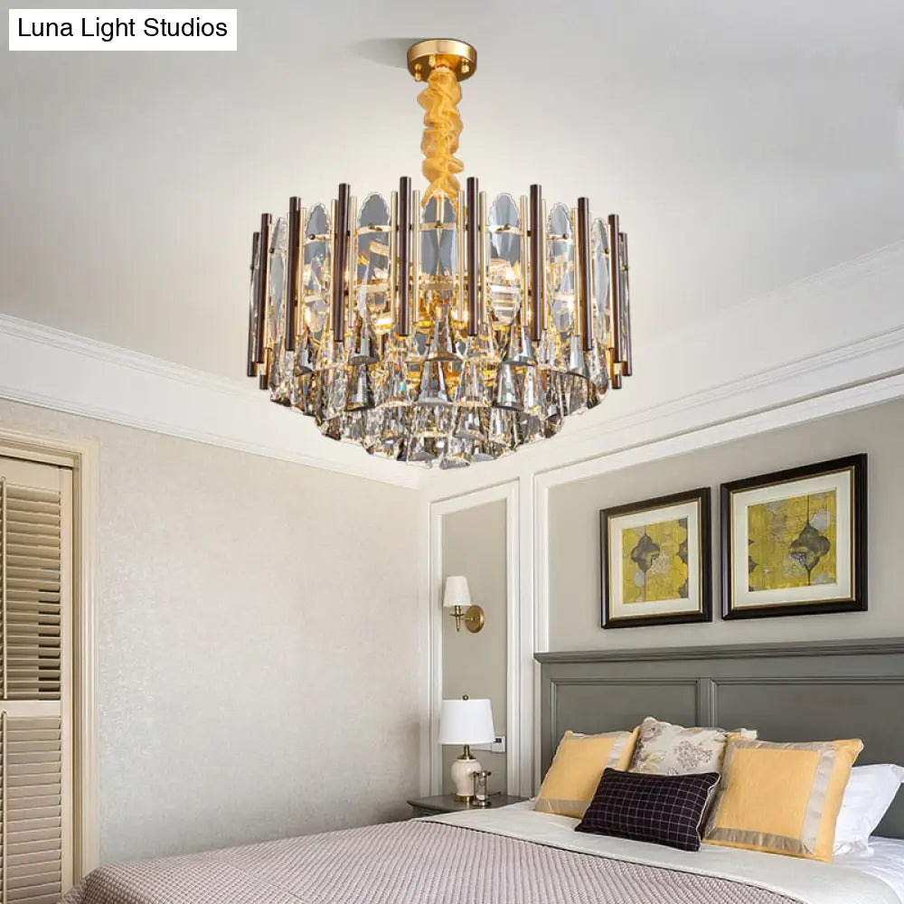 Contemporary Crystal Cylinder Pendant Chandelier - Black Ceiling Hanging Light Multiple Heads