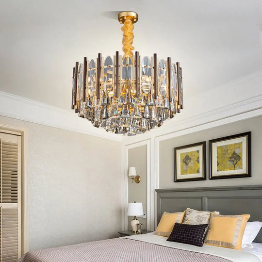 Contemporary Crystal Cylinder Pendant Chandelier - Black Ceiling Hanging Light Multiple Heads