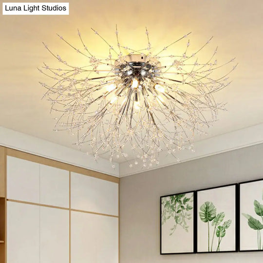 Contemporary Crystal Dandelion Ceiling Lamp For Chic Bedroom Lighting 6 / Chrome