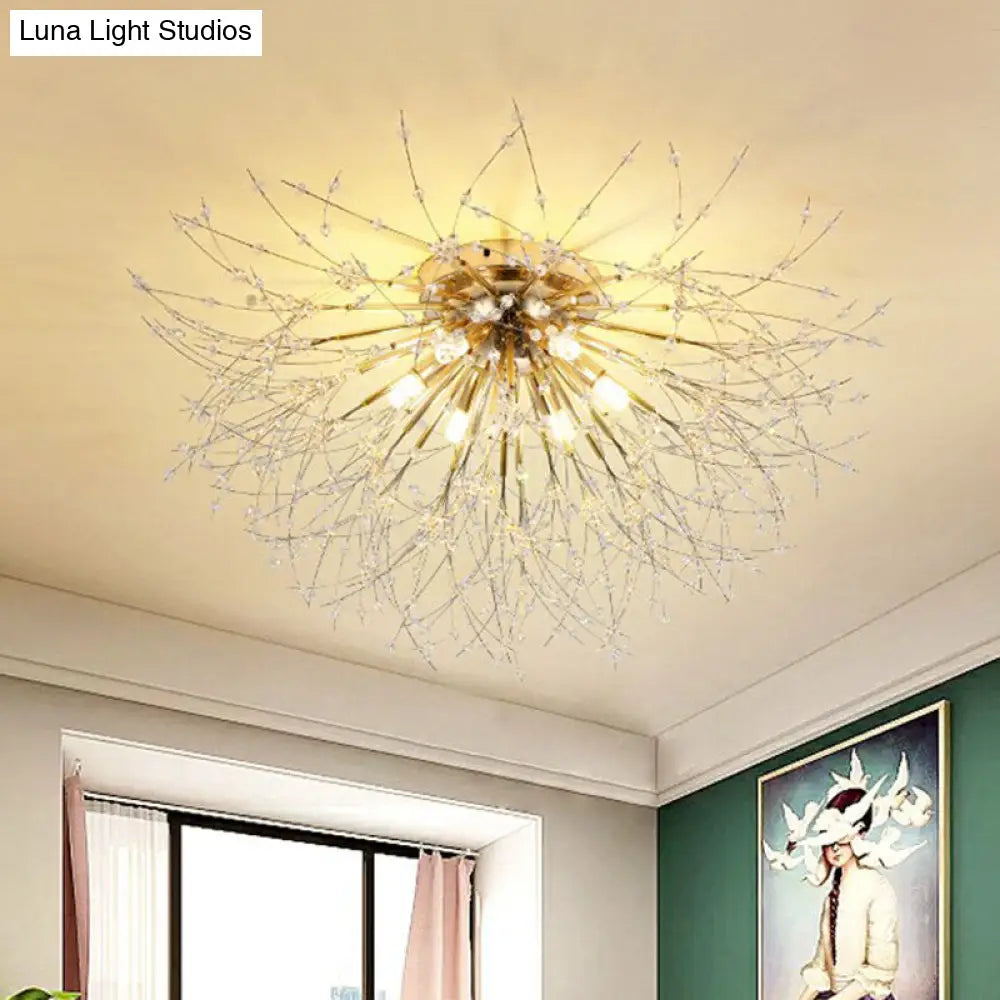 Contemporary Crystal Dandelion Ceiling Lamp For Chic Bedroom Lighting 6 / Gold