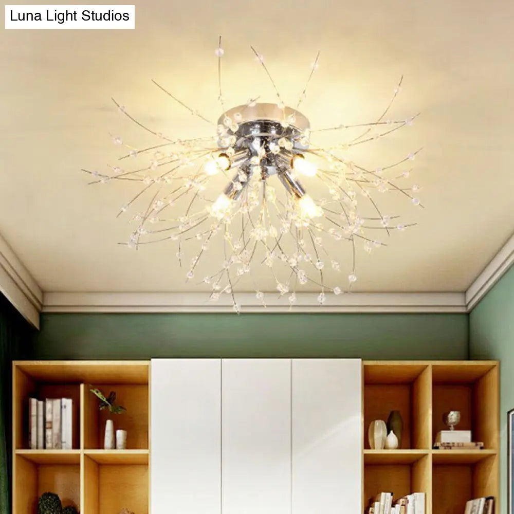 Contemporary Crystal Dandelion Ceiling Lamp For Chic Bedroom Lighting 4 / Chrome