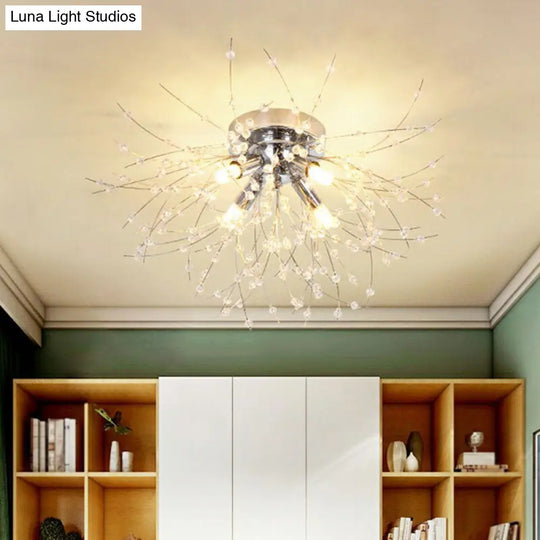 Contemporary Crystal Dandelion Ceiling Lamp For Chic Bedroom Lighting 4 / Chrome