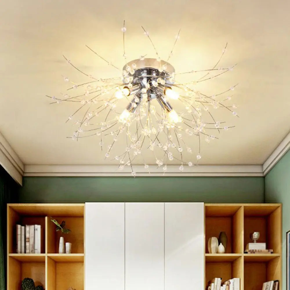 Contemporary Crystal Dandelion Ceiling Lamp For Chic Bedroom Lighting 4 / Chrome