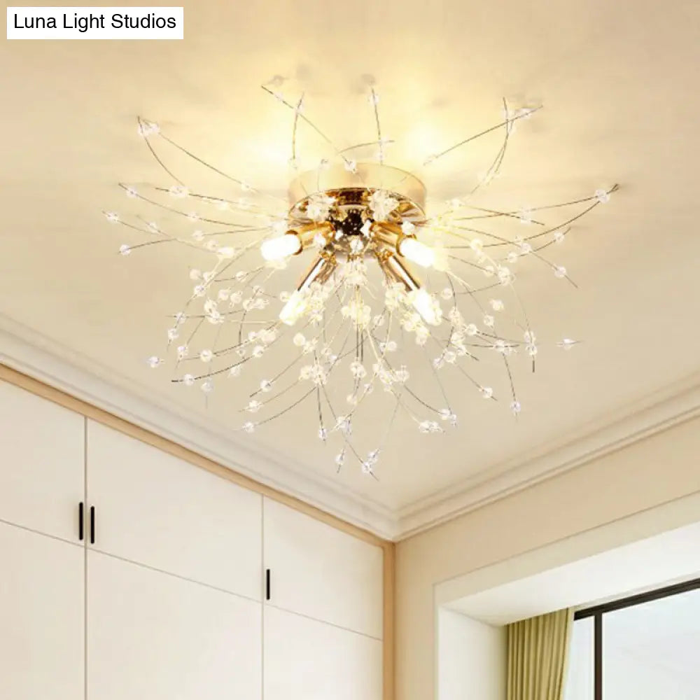 Contemporary Crystal Dandelion Ceiling Lamp For Chic Bedroom Lighting 4 / Gold