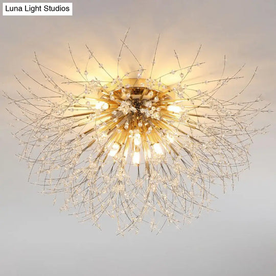 Contemporary Crystal Dandelion Ceiling Lamp For Chic Bedroom Lighting