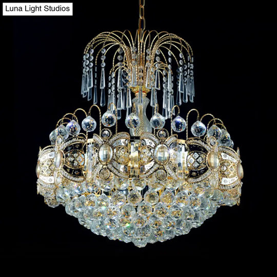 Contemporary Crystal Dome Chandelier - 10 Lights Gold Ceiling Fixture For Dining Room