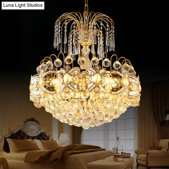 Contemporary Crystal Chandelier - 10-Light Gold Dome Ceiling Fixture Perfect For Dining Room