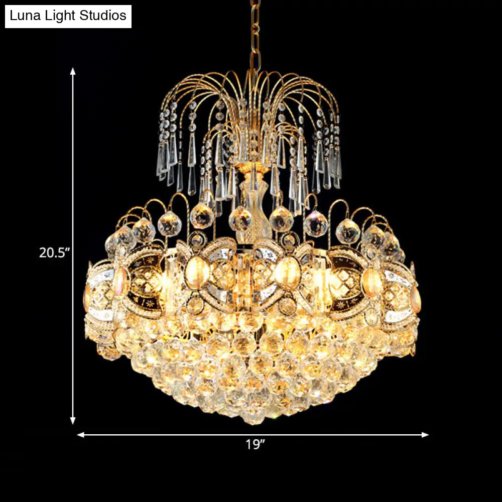 Contemporary Crystal Dome Chandelier - 10 Lights Gold Ceiling Fixture For Dining Room