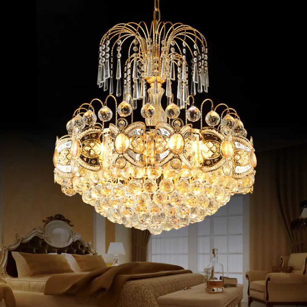 Contemporary Crystal Dome Chandelier - 10 Lights Gold Ceiling Fixture For Dining Room