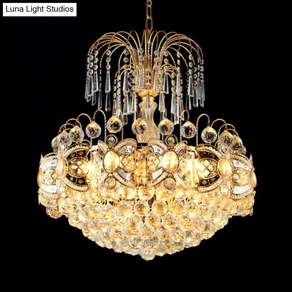 Contemporary Crystal Chandelier - 10-Light Gold Dome Ceiling Fixture Perfect For Dining Room