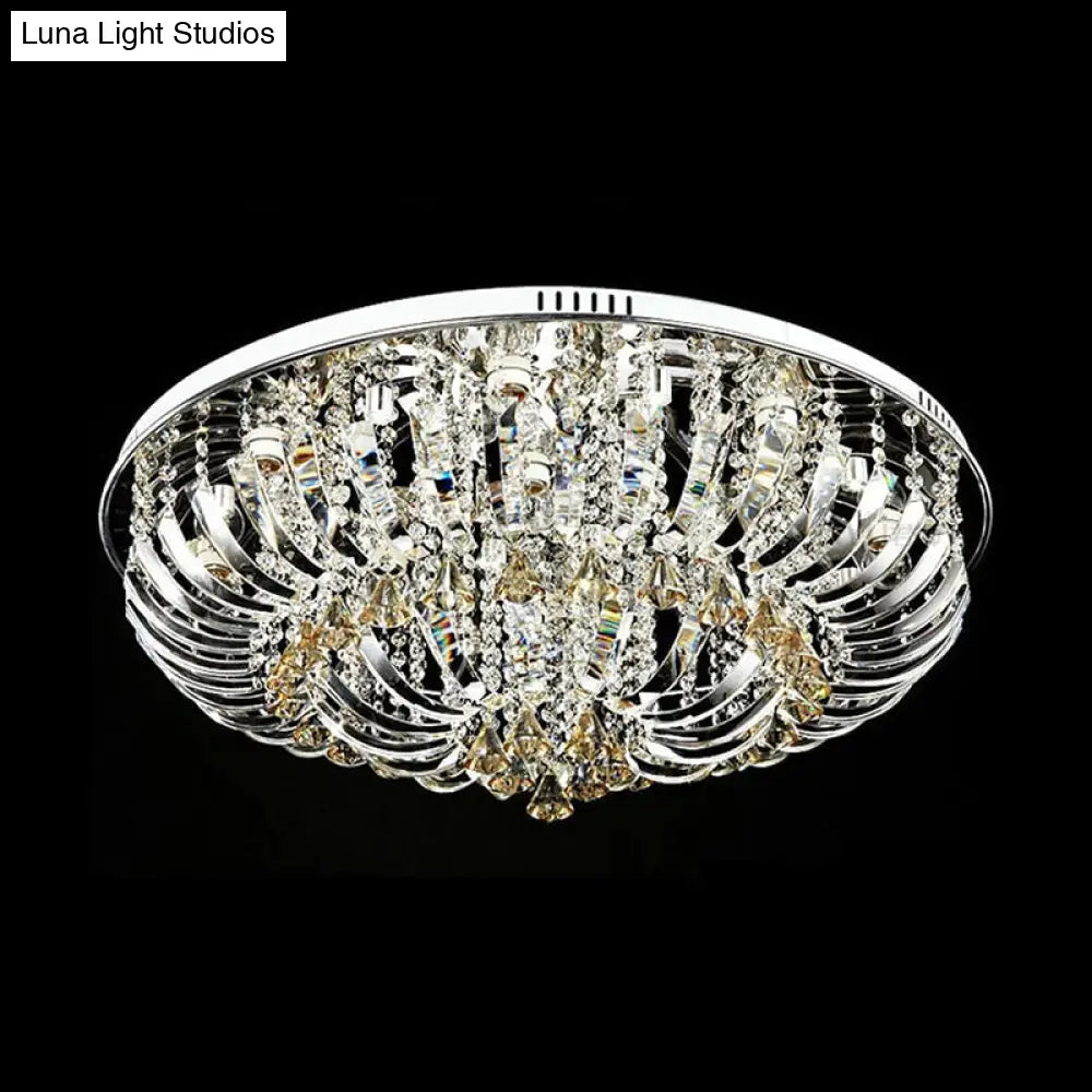 Contemporary Crystal Dome Flush Mount Light - 9/12 Lights 23.5’/31.5’ Wide Chrome Ceiling Fixture