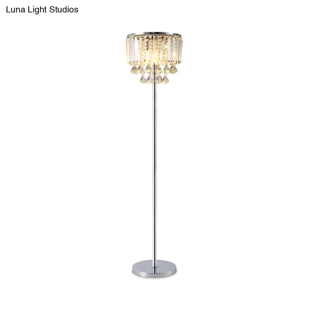 Contemporary Crystal Draping Floor Lamp - Sleek Chrome Finish | Ideal For Great Room Reading