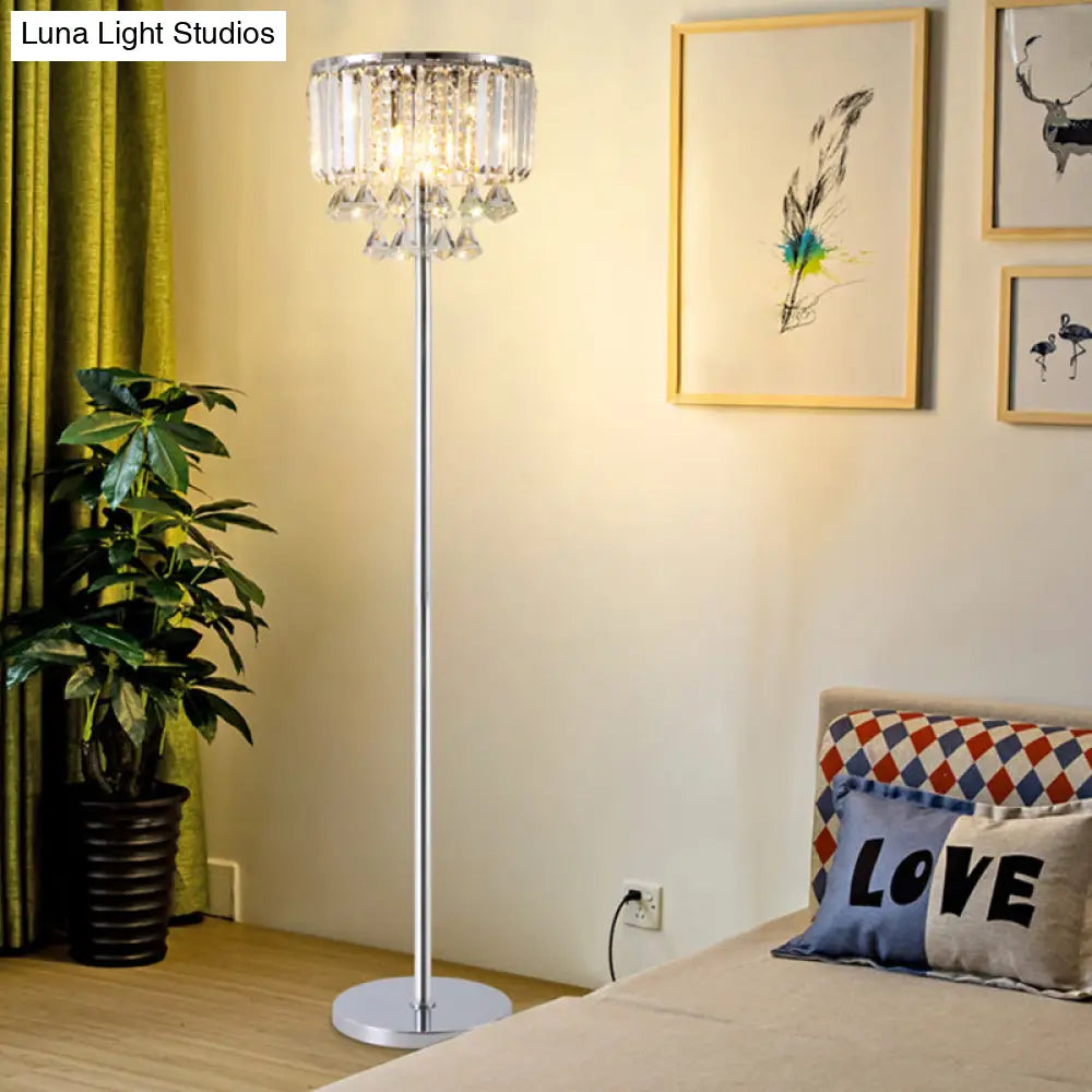 Contemporary Crystal Draping Floor Lamp - Sleek Chrome Finish | Ideal For Great Room Reading