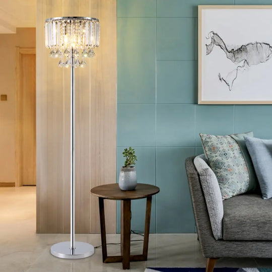 Contemporary Crystal Draping Floor Lamp - Sleek Chrome Finish | Ideal For Great Room Reading