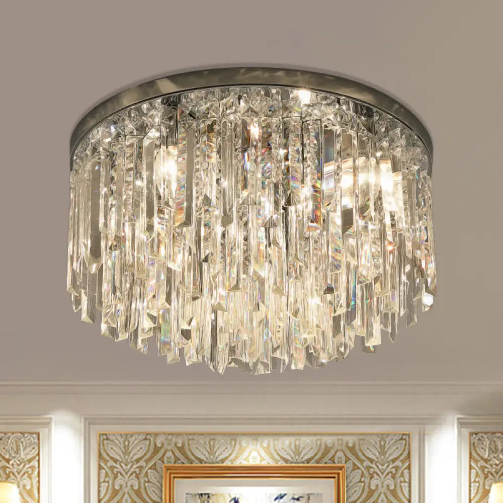 Contemporary Crystal Draping Flush Ceiling Light With Chrome/Gold Finish - 6 Heads Ideal For