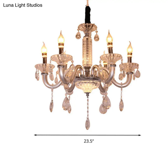 Contemporary Crystal Drop Candelabra Pendant Chandelier - Silver 6/8 Heads 23.5/31.5 Wide