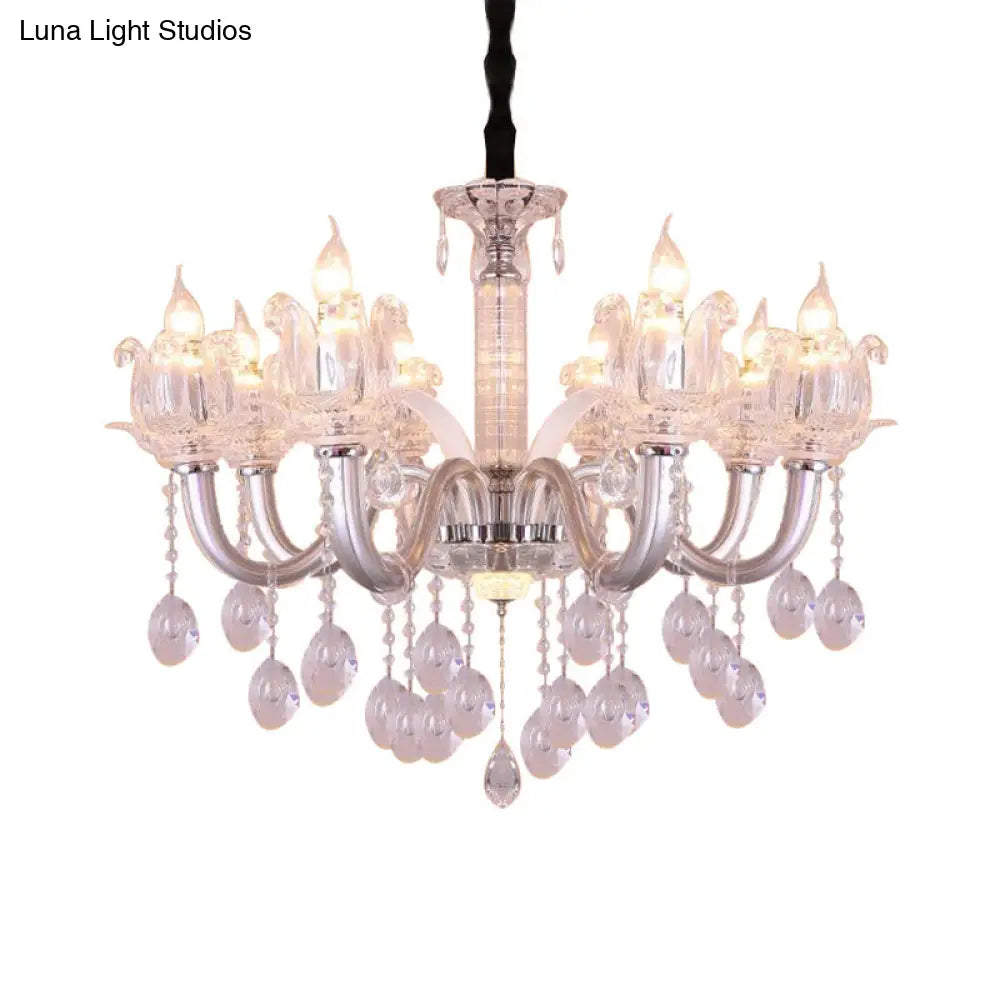 Contemporary Crystal Drop Candelabra Pendant Chandelier - Silver 6/8 Heads 23.5/31.5 Wide