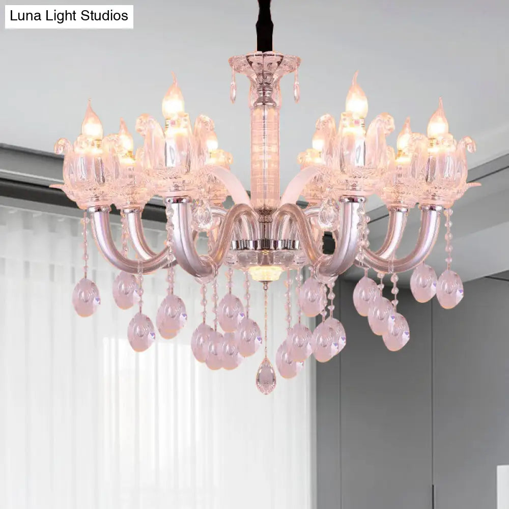 Contemporary Crystal Drop Candelabra Pendant Chandelier - Silver 6/8 Heads 23.5/31.5 Wide / 31.5