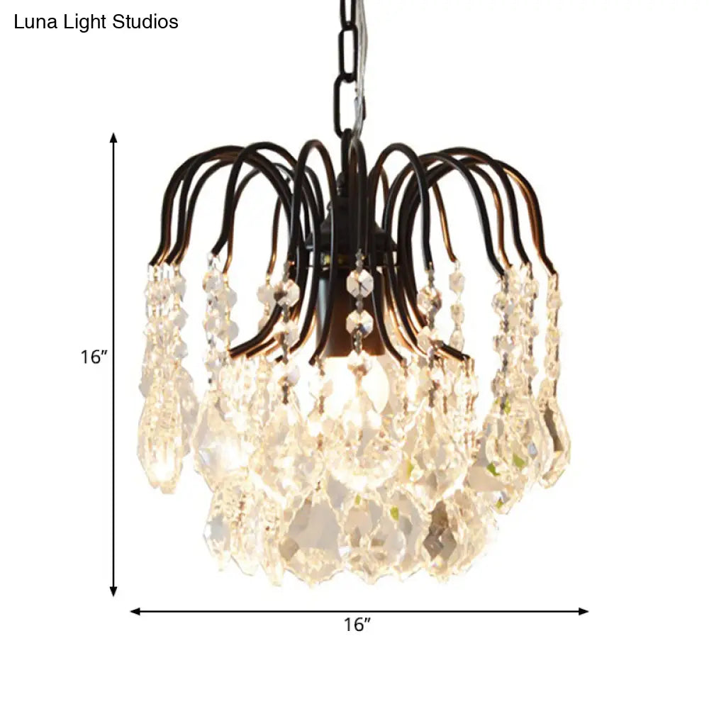 Contemporary Crystal Drop Chandelier Lamp - Black/White Finish