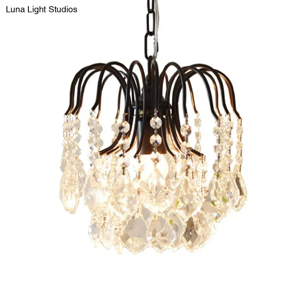 Contemporary Crystal Drop Chandelier Lamp - Black/White Finish