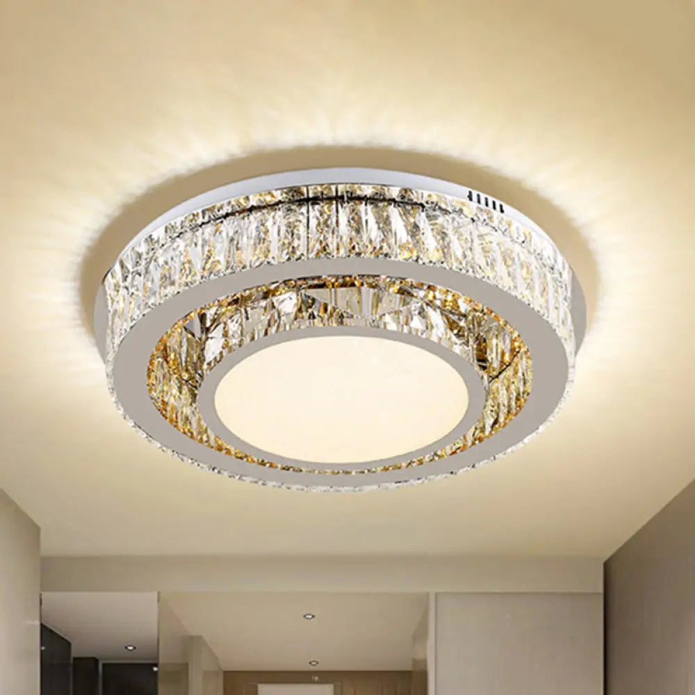 Contemporary Crystal Drum Ceiling Lamp With Led Lighting In Nickel Finish