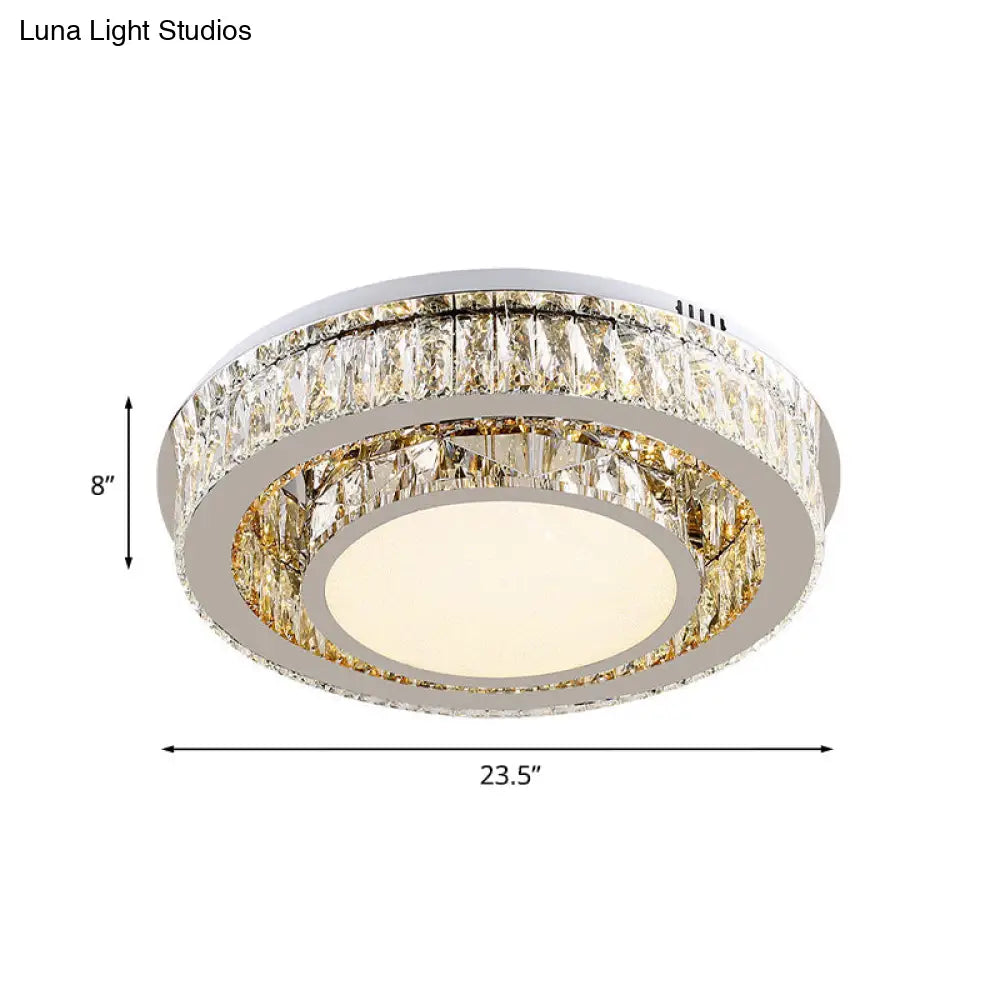 Contemporary Crystal Drum Ceiling Lamp With Led Lighting In Nickel Finish