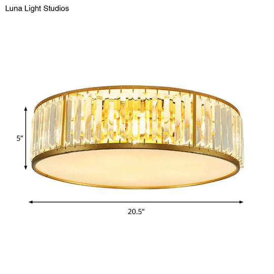 Contemporary Crystal Drum Flush Mount Ceiling Light Gold Finish 3/4/5 Lights Sizes 12.5/16.5/20.5