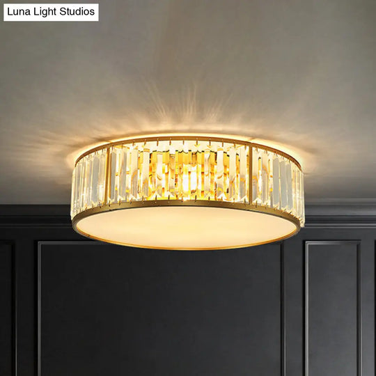Contemporary Crystal Drum Flush Mount Ceiling Light Gold Finish 3/4/5 Lights Sizes 12.5/16.5/20.5