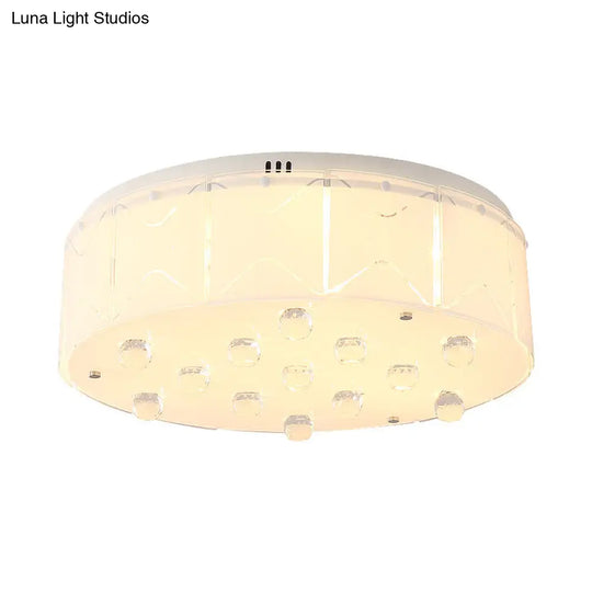 Contemporary Crystal Drum Flush Mount Light With Led Multi - Lights - White Ceiling Lamp Fixture