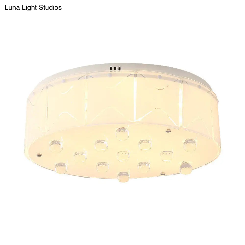 Contemporary Crystal Drum Flush Mount Light With Led Multi-Lights - White Ceiling Lamp Fixture