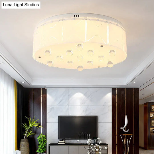 Contemporary Crystal Drum Flush Mount Light With Led Multi-Lights - White Ceiling Lamp Fixture